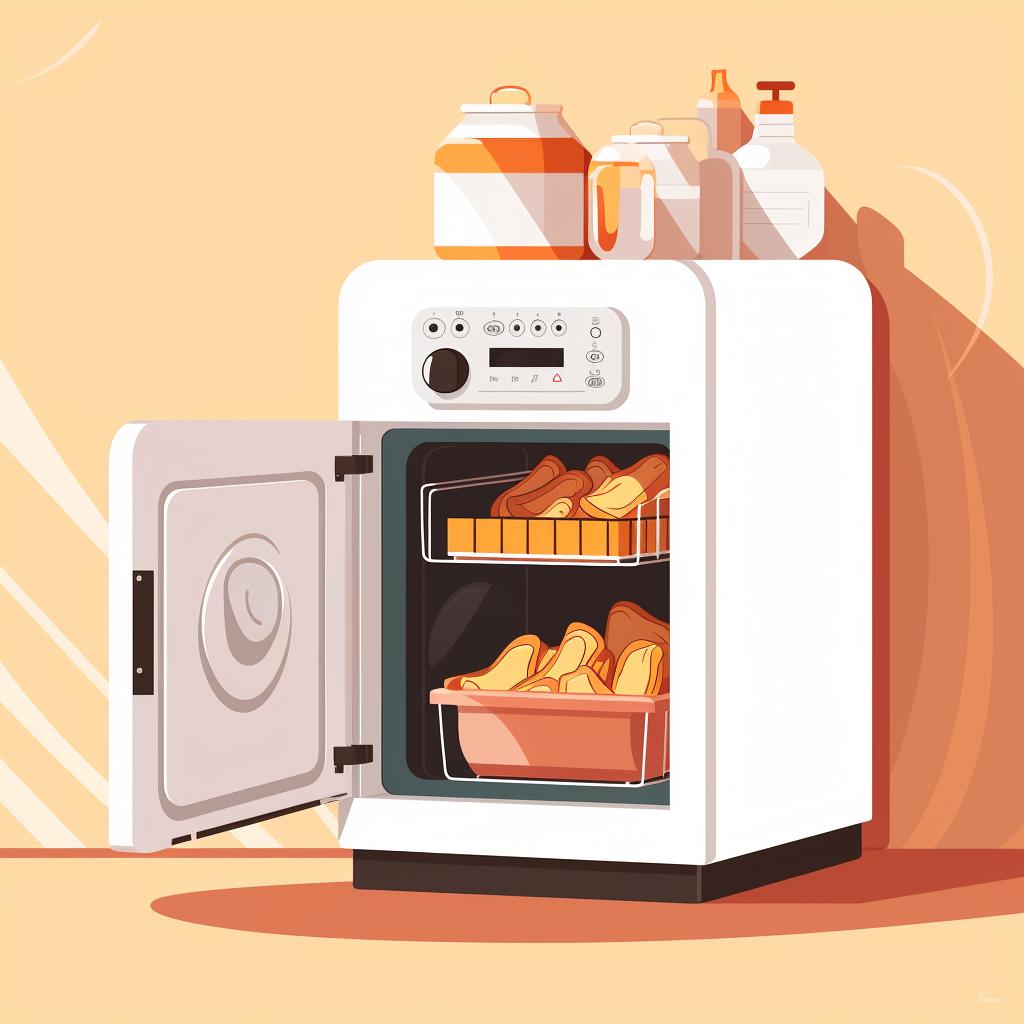 Clean and reassembled air fryer being stored in a kitchen cabinet