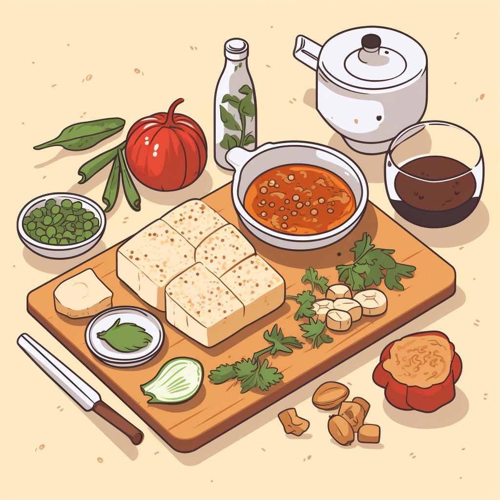 Ingredients for Vegan Ma Po Tofu on a kitchen counter